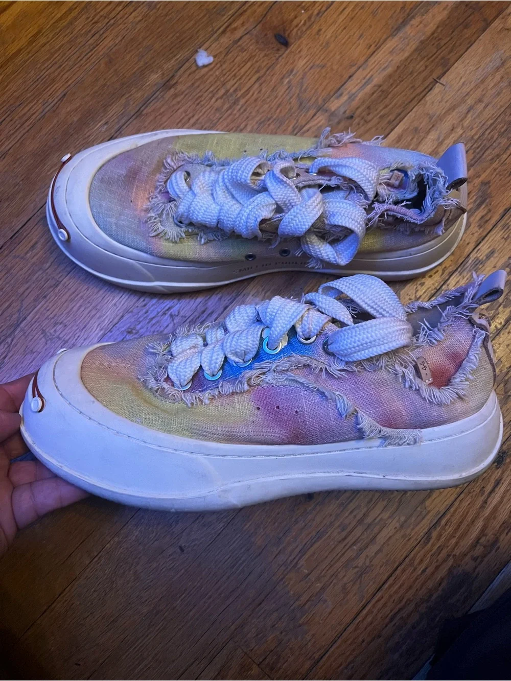 Frayed Canvas Platform Sneakers in Pastel Tie-Dye